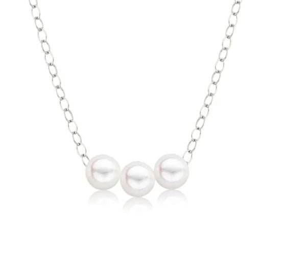 4mm starter necklace with 3 pearls in 14kt white gold by Juergens & Anderson - Gaines Jewelers