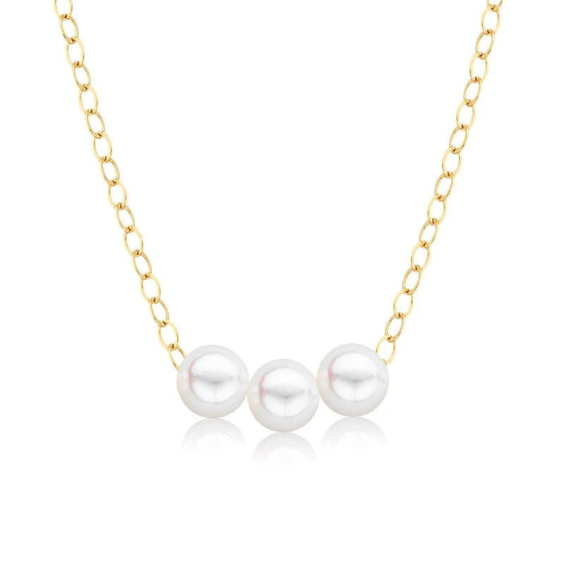 4mm starter necklace with 3 pearls in 14kt yellow gold by Juergens & Anderson - Gaines Jewelers