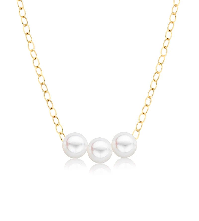 4mm starter necklace with 3 pearls in 14kt yellow gold by Juergens & Anderson - Gaines Jewelers