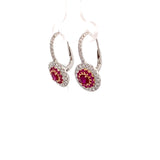 Drop earrings with a cluster of ruby & diamonds 18kt white gold by Yael
