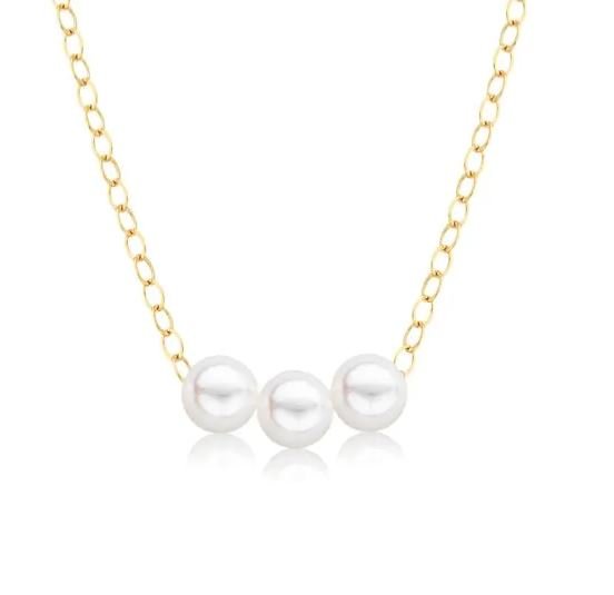 5mm starter necklace with 3 pearls in 14kt yellow gold by Juergens & Anderson - Gaines Jewelers
