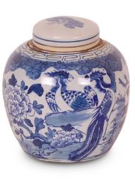 6" Blue and White Bird and Flower Jar - Avala International - Gaines Jewelers