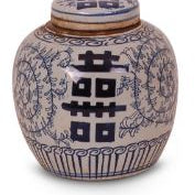 6" Blue and White Double Happiness Jar - Avala International - Gaines Jewelers