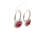 Drop earrings with a cluster of ruby & diamonds 18kt white gold by Yael