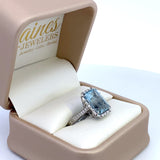 ****Aquamarine ring with diamond halo & shank 18kt white gold by Yael