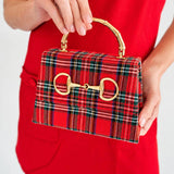 Lisi Lerch - Red Plaid Lulu with Gold Handle - Gold Charms- WS: Rhinestone Oval