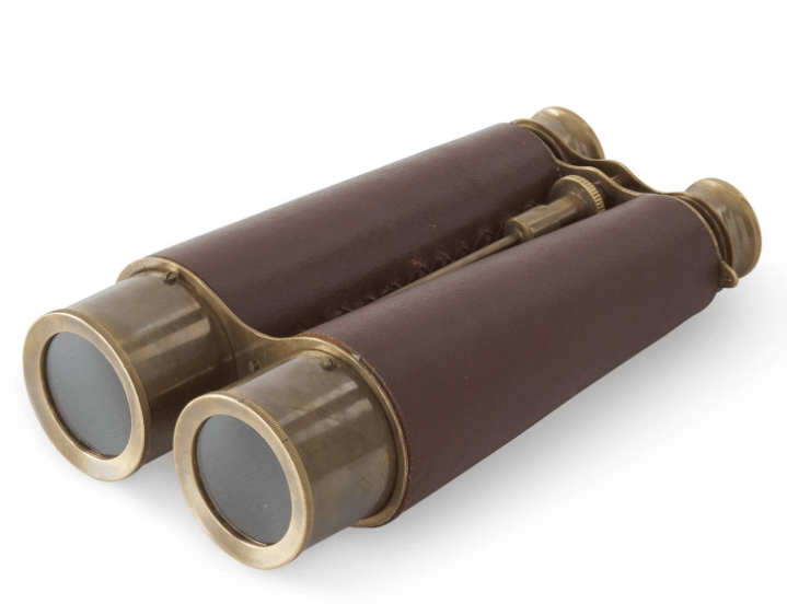 8.25 Inch Brass & Brown Vegan Leather Binoculars - K&K Interiors - Gaines Jewelers