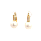 9-9.5mm Freshwater and 0.33ctw Diamond 18k Yellow Gold Hoop Earrings - Mastoloni - Gaines Jewelers