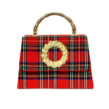 Lisi Lerch - Red Plaid Lulu with Gold Handle - Gold Charms- WS: Rhinestone Oval