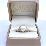 South Sea pearl ring with diamond pave' sides 18kt. yellow gold by Mastoloni