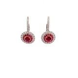 Drop earrings with a cluster of ruby & diamonds 18kt white gold by Yael