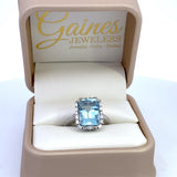 ****Aquamarine ring with diamond halo & shank 18kt white gold by Yael