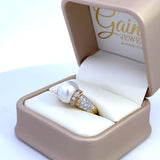 South Sea pearl ring with diamond pave' sides 18kt. yellow gold by Mastoloni