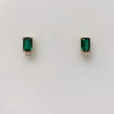 Lab Emeralds, Emerald Cut with Tiny Diamond at Bottom 14kt Yellow Gold Stud Earring - Rego