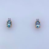Oval Aqua and diamond Stud Earrings 14kt Yellow Gold - Rego