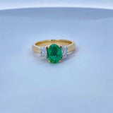 Oval Emerald 1.29ct with Half Moon Cut Diamonds 0.41ct 18k Yellow and White Gold Ring - Rego