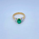 Oval Emerald 1.29ct with Half Moon Cut Diamonds 0.41ct 18k Yellow and White Gold Ring - Rego