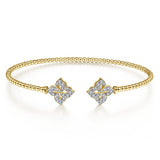 14K Yellow Gold Bujukan Split Cuff Bracelet with Diamond Flower Caps by Gabriel & Co.