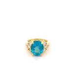 ring with oval apatite & side diamonds 14kt yellow gold by Raymond Mazza