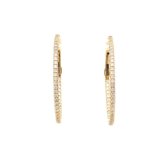 Earrings-oval diamond hoops large inside-out 14kt yellow gold.62 ct