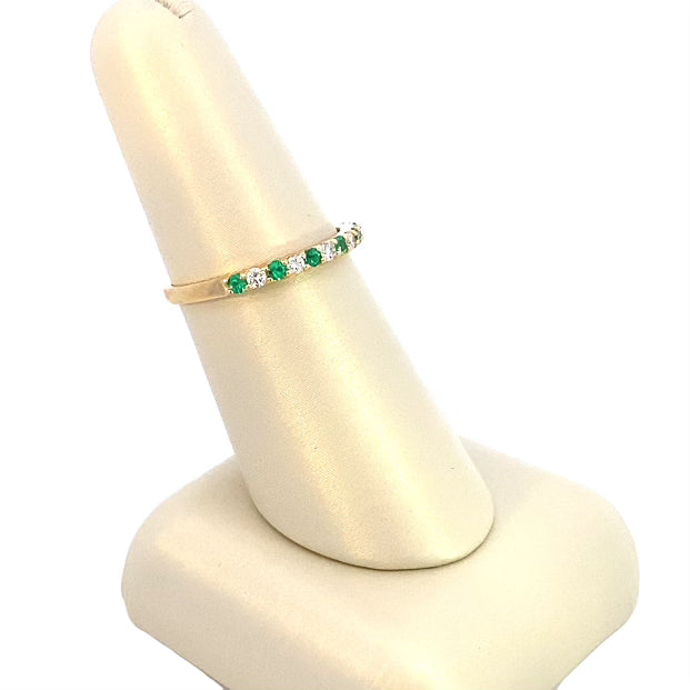 Ring-  8 emeralds and 7 diamonds anniversary band 14kt yellow gold