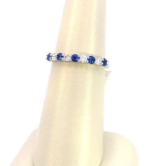 Ring 5 sapphires and 4 diamonds anniversary band 14kt white gold