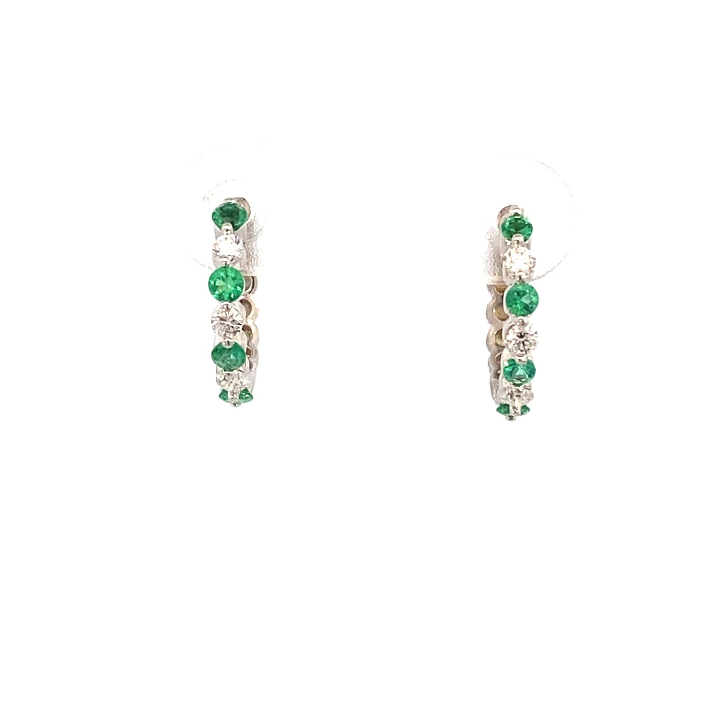 Earrings- emerald and diamond tiny hoops 14kt white gold