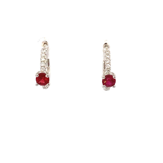 earrings ruby and diamond hoops small 14kt white gold