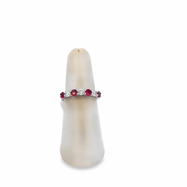 Ring -14k White Gold Ruby and Diamond Anniversary Wedding Ring