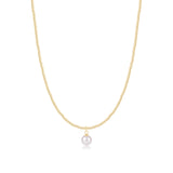 15" Choker Beaded-  Classic Gold 2mm - Classic Pearl 8mm Charm - enewton