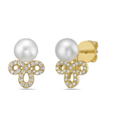 Pearl Stud Earrings with Diamond Drop Loops Yellow Gold - Bassali