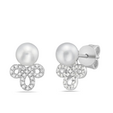 Pearl Stud Earrings with Diamond Drop Loops White Gold - Bassali
