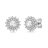 Pearl Stud Earrings with Diamond Starburst White Gold - Bassali