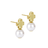 Signature Cross Small Gold Stud - Classic Pearl - enewton