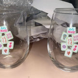 Let’s MAHJ! Stemless Wine Glasses - Set of Four - Mid Mod Design LLC