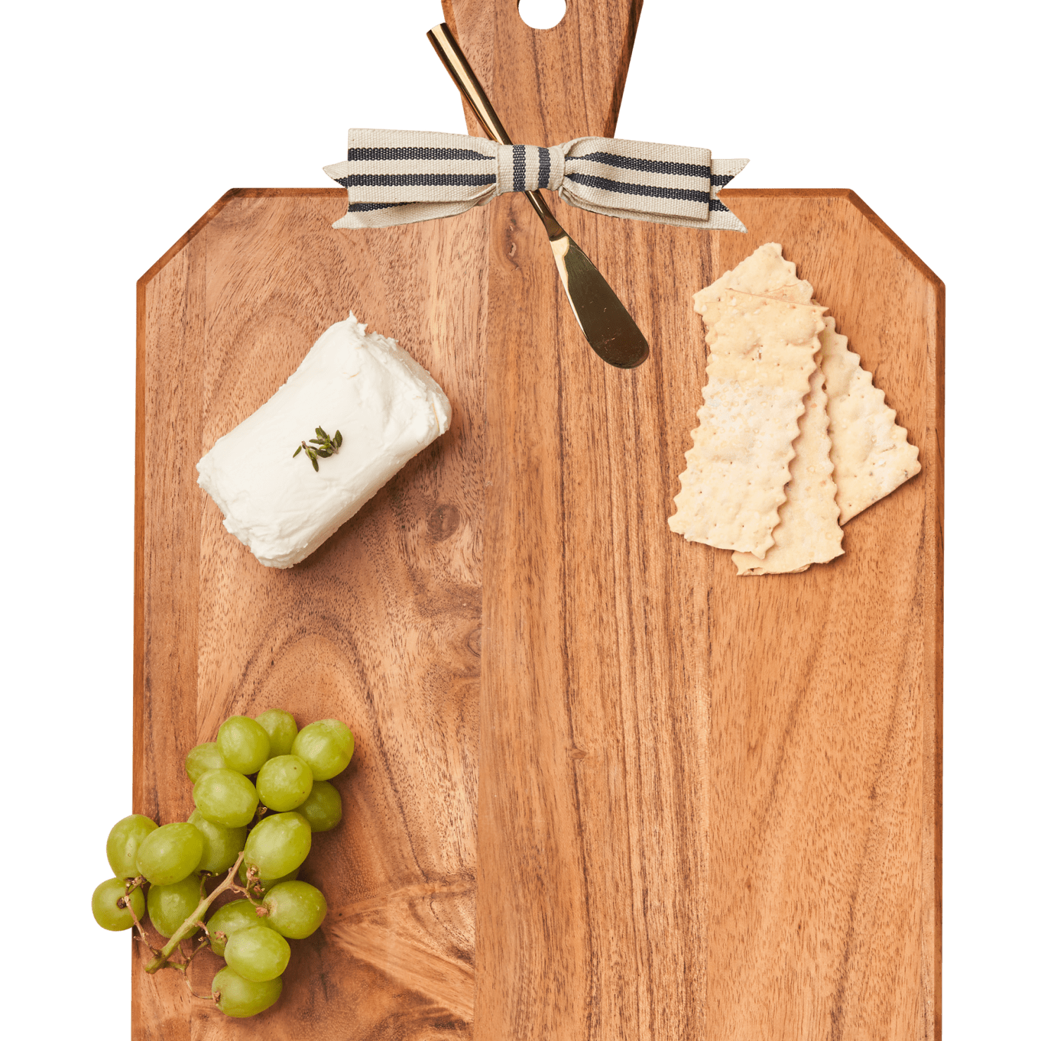 Acacia Heirloom Board with Handle Rectangle with Gold Spreader and Ribbon | 16 x 10" - Maple Leaf - Gaines Jewelers