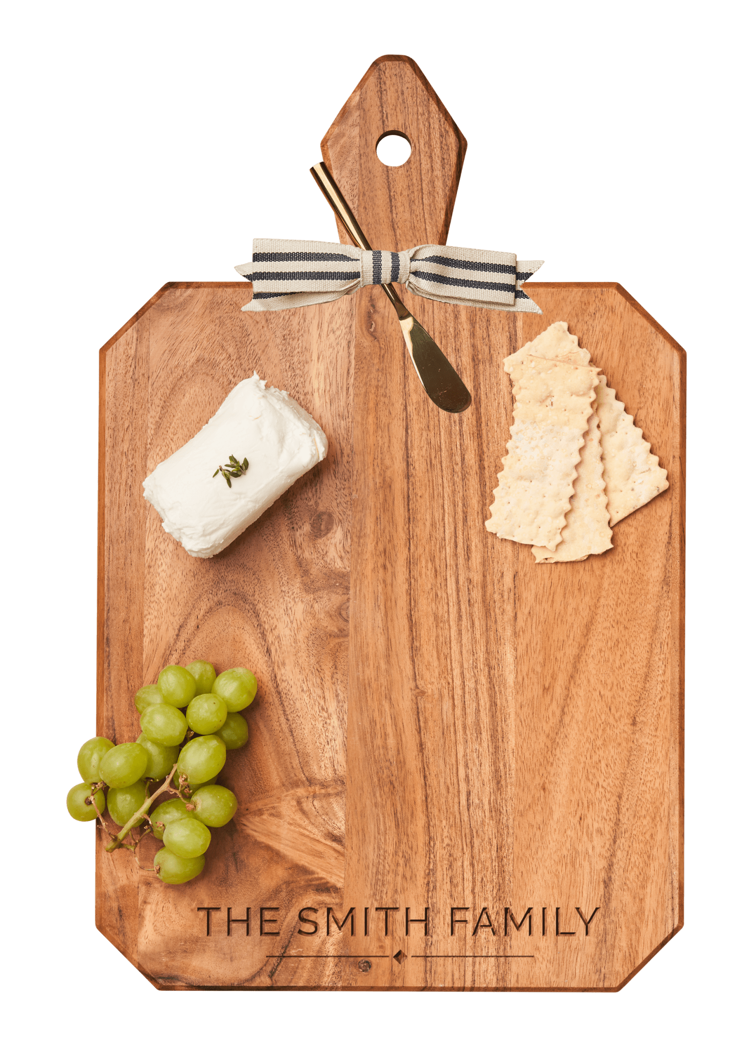 Acacia Heirloom Board with Handle Rectangle with Gold Spreader and Ribbon | 16 x 10" - Maple Leaf - Gaines Jewelers