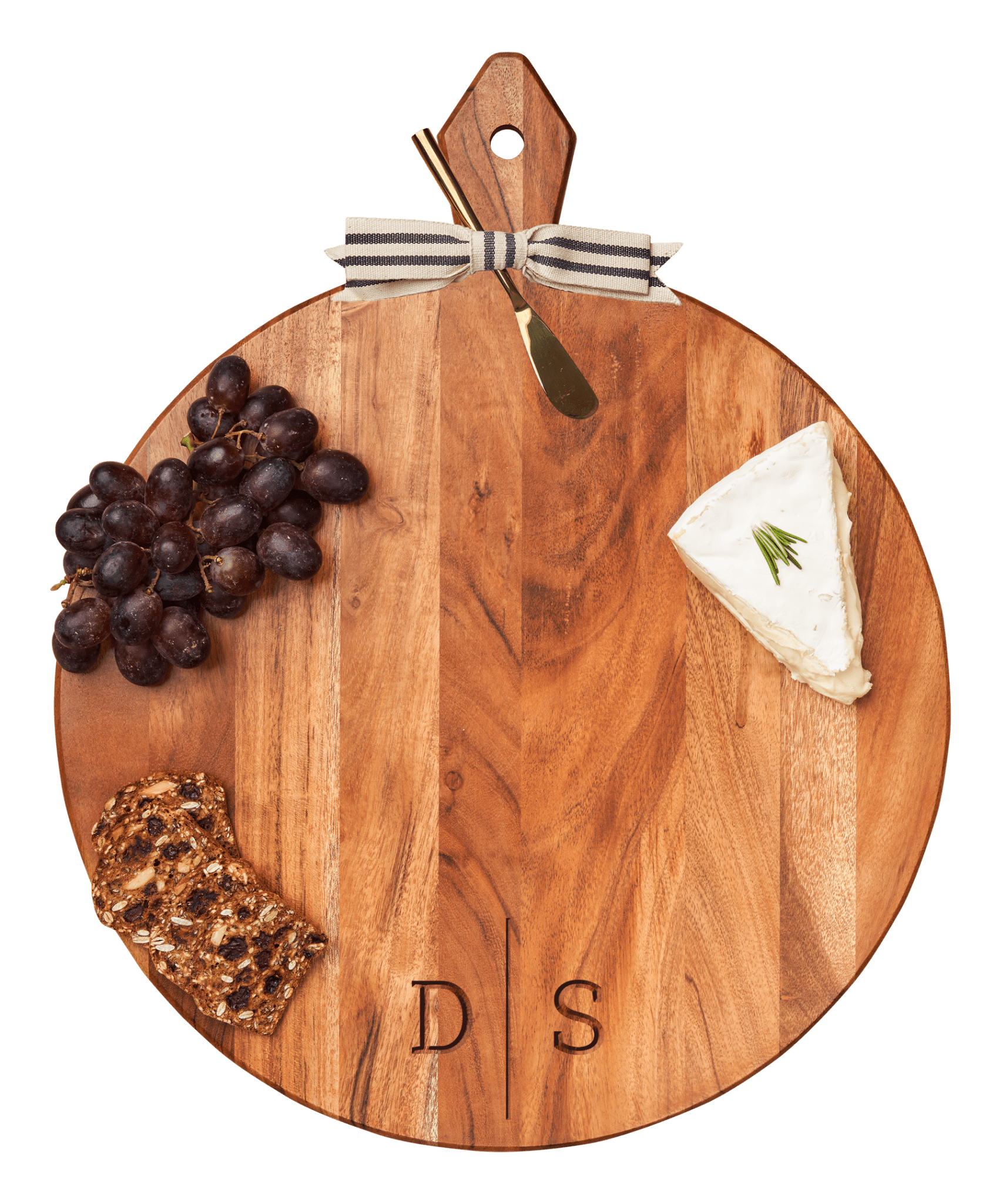 Acacia Heirloom Board with Handle Round with Gold Spreader and Ribbon | 20 x 16" - Maple Leaf - Gaines Jewelers
