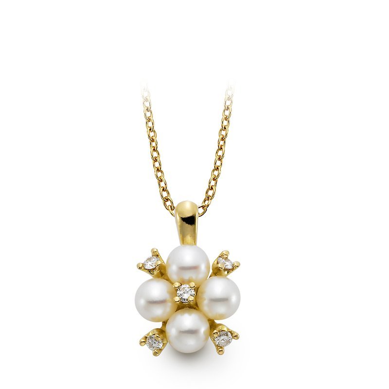Akoya pearl cluster pendant with 4 4mm pearls & 5 diamonds in 14kt yellow gold by Mastoloni - Gaines Jewelers