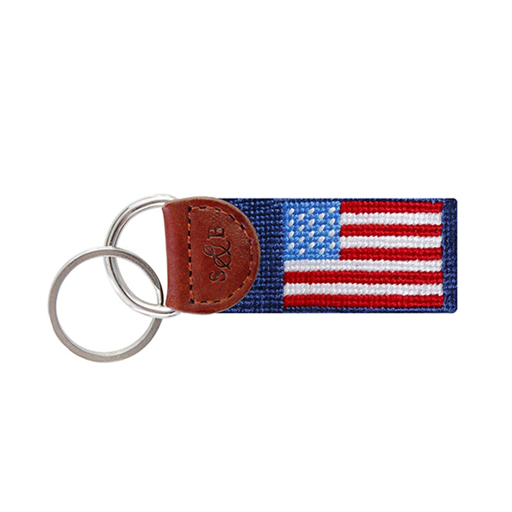 American Flag Needlepoint Key Fob Classic Navy - Smathers & Branson - Gaines Jewelers