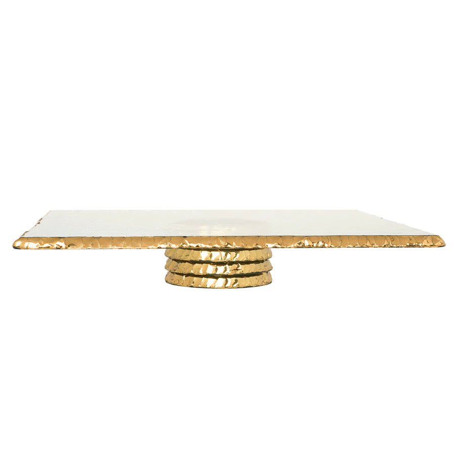 Annieglass Edgey Square Cake Stand 14"- Gold - Gaines Jewelers