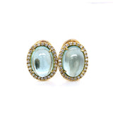 Aqua Cabochon and Sparkling Diamond Stud earrings 14k Gold - Raymond Mazza - Gaines Jewelers