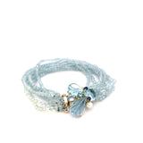 Aquamarine multi strand bracelet with ornate bee clasp 14kt white gold by Raymond Mazza - Gaines Jewelers