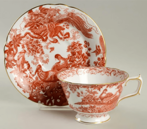 * Aves Red Tea Cup & Saucer - Royal Crown Derby - Gaines Jewelers