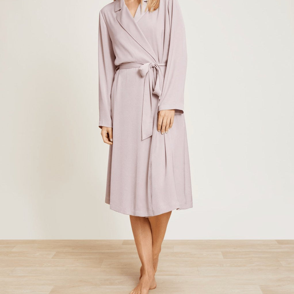 Barefoot Dreams Washed Satin Notch Collar Robe - Faded Rose - Gaines Jewelers