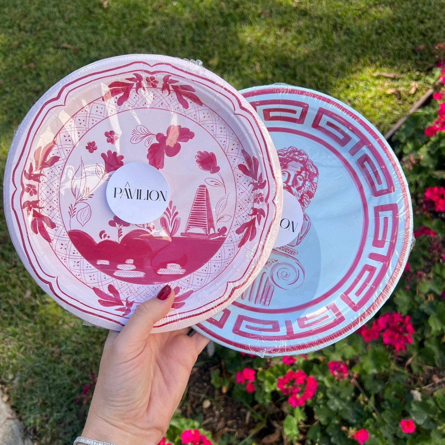 Beachside Pavilion Salad and Dessert Plates Pack of 50 in Ballet & Berry - Ballet & Berry - Pavilion Paper - Gaines Jewelers