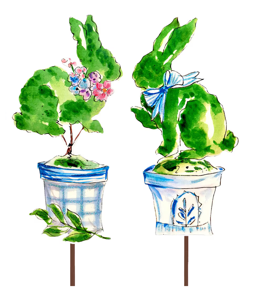 Beck's Boxwood Small Rabbits in Blue Pots - The Round Top - Gaines Jewelers
