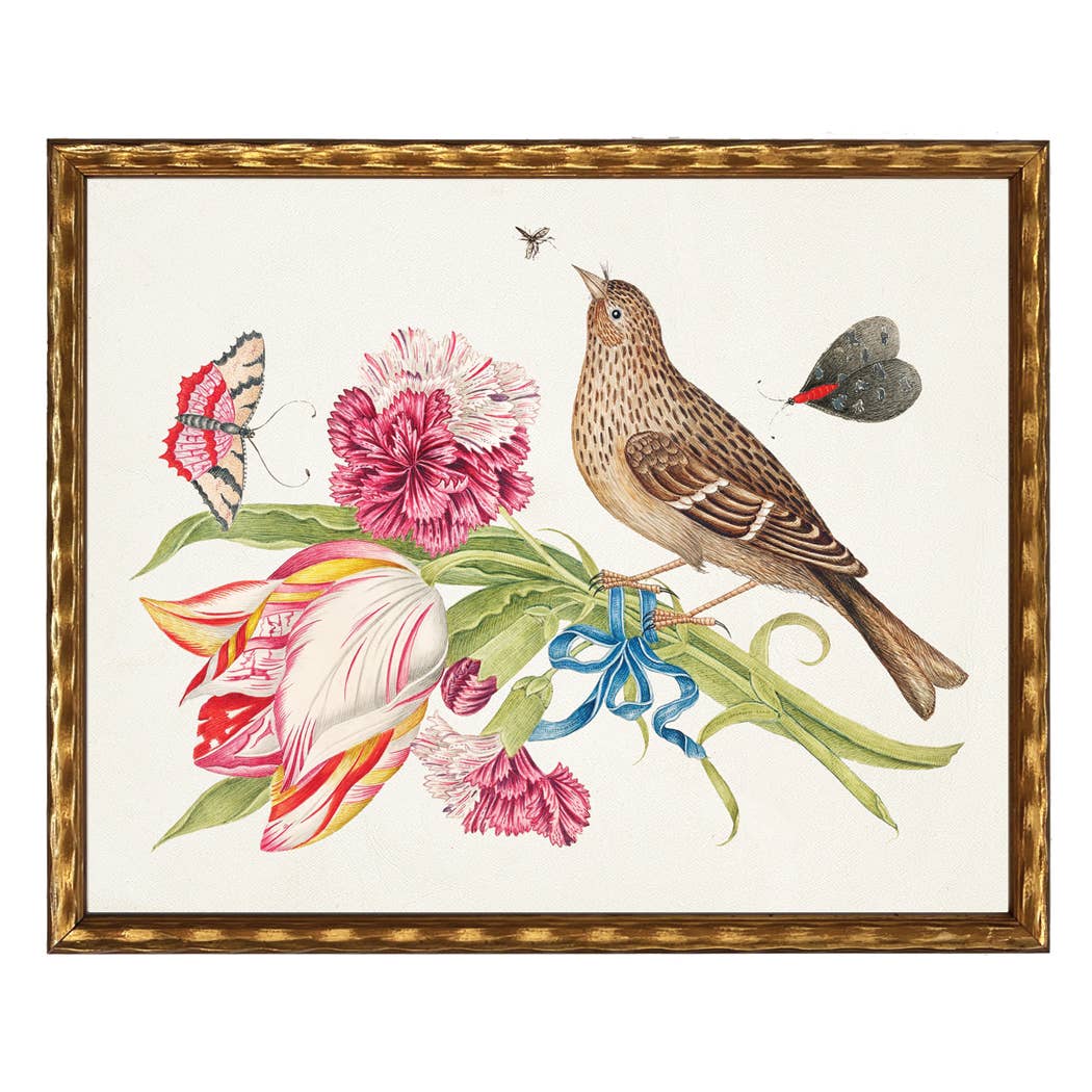 Birds, flowers and insects bookplate on a light background B: Barnwood Frame 310-400 Ee / 20" X 16" - Antique Curiosities Inc - Gaines Jewelers
