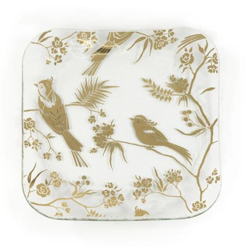 Birdsong 8" Square Plate - Gold - Annieglass - Gaines Jewelers