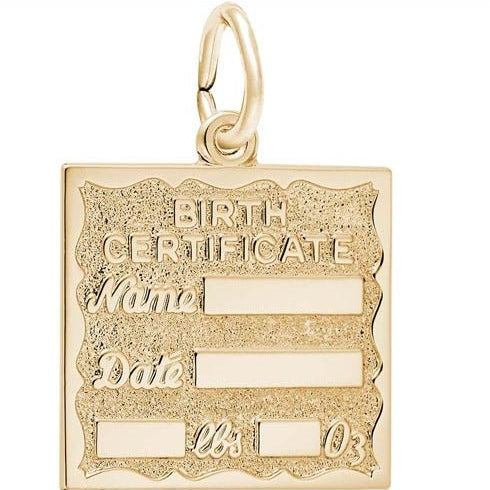 Birth Cirtificate Charm Gold Plate - Rembrandt - Gaines Jewelers